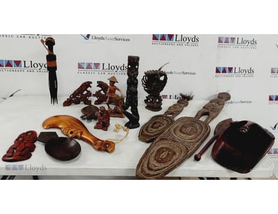 ASSORTED CARVED WOODEN ITEMS INCLUDING, DECORATIVE...