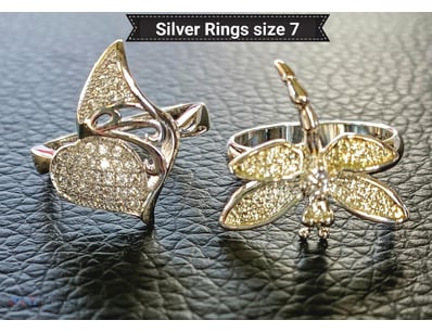 2 X SILVER RINGS WITH CUBIC ZIRCONIA SIZE 7       ...