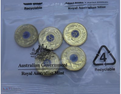2024 BAG OF 5X UNCIRCULATED PURPLE POPPY $2 COLOUR...