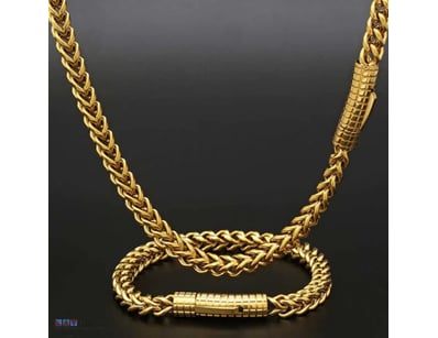 SET    YELLOW GOLD PLATED  STAINLESS STEEL    CHAI...