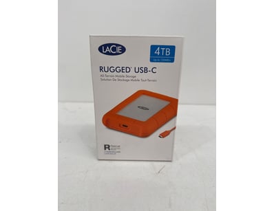 LaCie Rugged USB-C 4TB external hard drive featuri...