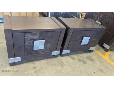 Bed Side Tables, Dark Stained Timber, Silver Paint...
