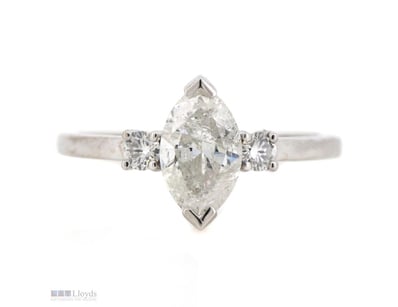 14K WHITE GOLD AND DIAMOND, TRILOGY RING.      

T...