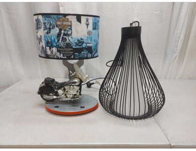 Pair of Lamps, Including Harley Davidson Lamp with...