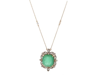 14K ROSE GOLD, 11.28CT COLOMBIAN EMERALD AND DIAMO...