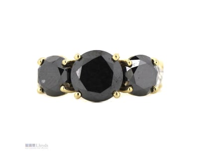 14K YELLOW GOLD, BLACK DIAMOND AND DIAMOND, TRILOG...