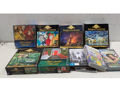 Assorted lot, includes jigsaw puzzles and VHS tape...