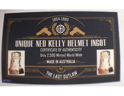 2016 "NED KELLY" HELMET INGOT, 999 24K SILVER PLAT...