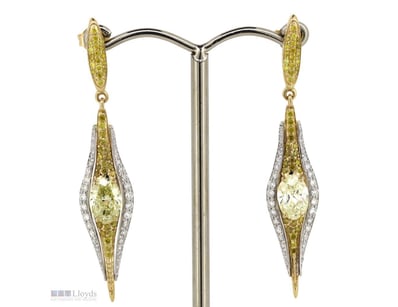 14K YELLOW/WHITE GOLD, FANCY YELLOW DIAMOND AND DI...