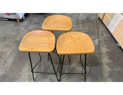 Set of three modern bar stools featuring solid woo...