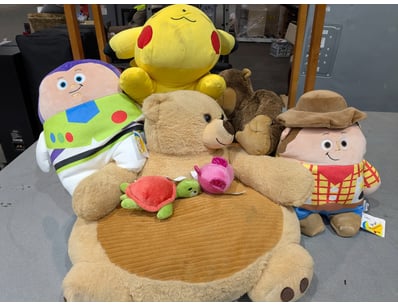 Assorted Plushies and Timber Rack 

Sold as lot...