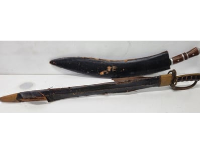 COLLECTION OF ANTIQUE SWORDS AND SABRES WITH SCABB...
