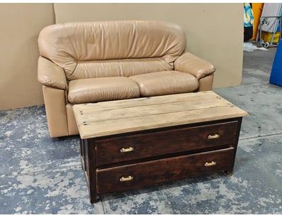 Furniture, leather style 2 seater sofa & timber st...