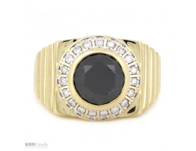 14K YELLOW GOLD, BLACK DIAMOND AND DIAMOND, GENTS ...