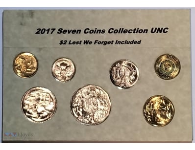 2017  SEVEN COINS COLLECTION $2 LEST WE FORGET INC...