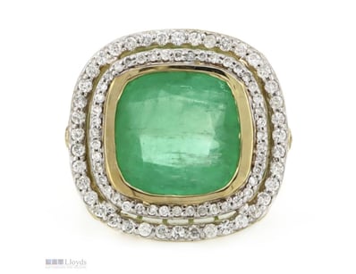 14K YELLOW/WHITE GOLD, 6.74CT COLOMBIAN EMERALD AN...