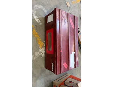 Industrial red finish metal style storage trunk fe...