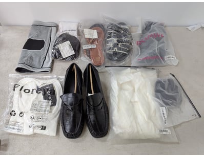 Assorted clothing, includes shoes, singlet, knee b...