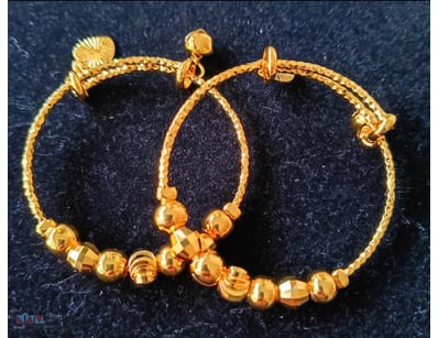 2 X 24KT GOLD PLATED BABIES ADJUSTABLE BRACELETS  ...