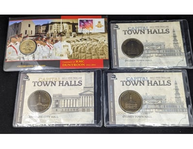 2011 DUNTROON $1 COIN/COVER STAMP AND THREE 2012 C...