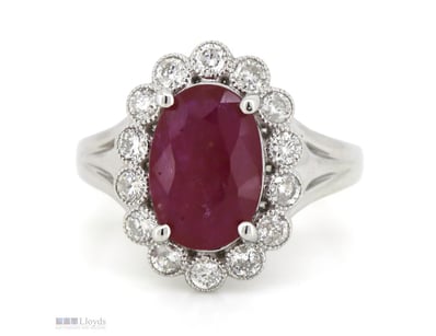 14K WHITE GOLD, RUBY AND DIAMOND, VINTAGE INSPIRED...