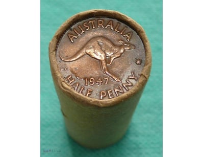 ROLL OF 1947 KGVI, AUSTRALIAN HALF PENNY  

(50X C...