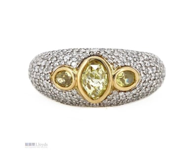 14K WHITE/YELLOW GOLD, FANCY YELLOW DIAMOND, TRILO...
