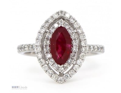 14CT WHITE GOLD, RUBY AND DIAMOND, MARQUISE DOUBLE...