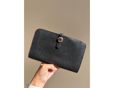 HERMES BLACK BLACK DOGON DUO WALLET WITH PHW (WITH...