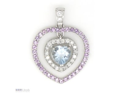 14K WHITE/YELLOW GOLD, AQUAMARINE, PINK SAPPHIRE A...