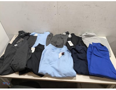 Assorted mens clothing, includes blue colour, grey...