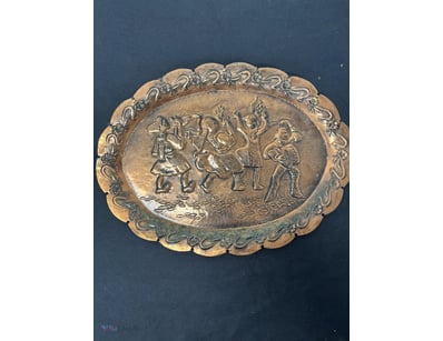 ORNATE BRASS RELIEF PLAQUE WITH FIGURAL SCENE

A D...