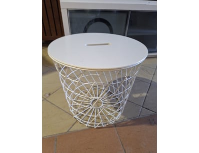 Storage Basket, Metal & Timber Style, White Finish...