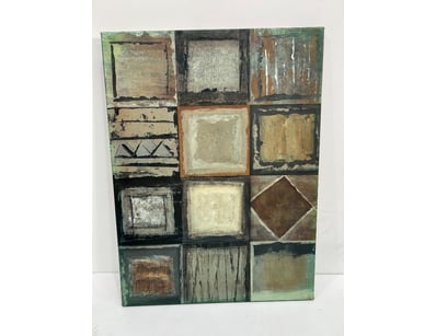 Decorative wall panel, wooden frame and metal engr...