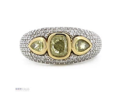 14K YELLOW/WHITE GOLD, FANCY YELLOW DIAMOND, CLUST...
