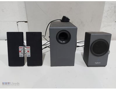 Speaker bundle featuring two black satellite speak...