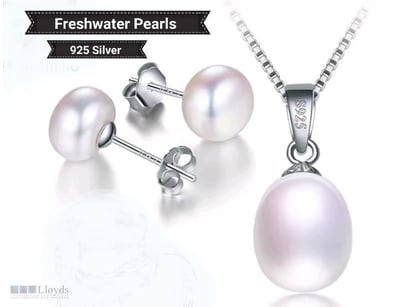 925 SILVER WHITE FRESHWATER PEARL STUD EARRINGS AN...