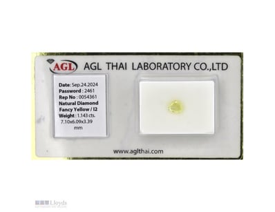 1.143CT CERTIFIED, NATURAL YELLOW DIAMOND     

Fa...