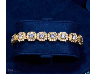 YELLOW GOLD PLATED TENNIS BRACELET WHITE CUBIC ZIR...