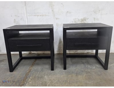 Pair of contemporary black ash bedside tables feat...