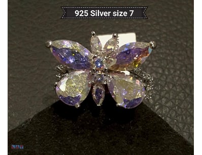 925 SILVER BUTTERFLY AMETHYST CITRINE RING SIZE 7 ...