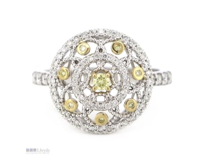 14K WHITE/YELLOW GOLD, FANCY YELLOW DIAMOND AND DI...