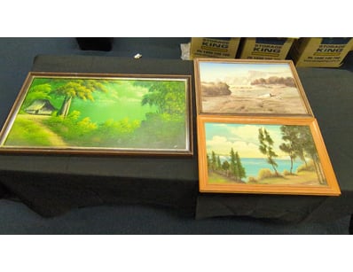 Collection of four framed landscape paintings feat...