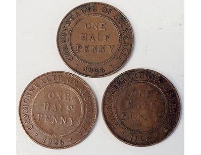 3X 1926 AUSTRALIAN HALF PENNYS

488567+22



