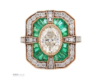 14K ROSE GOLD, 1.07CT TSW COLOMBIAN EMERALD AND DI...