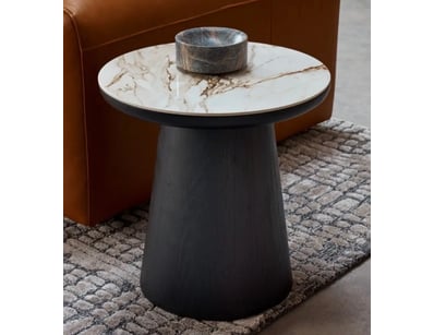 RRP: $450, Side Table, Smoked Oak timber with cera...