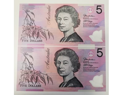 AUSTRALIAN $5 BANKNOTES , R220DL (UNC) LAST PREFIX...