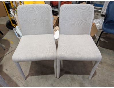 Pair of upholstered dining chairs featuring light ...