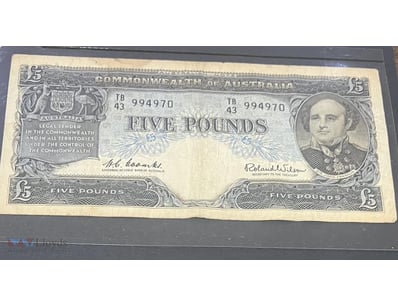 1960 COMMONWEALTH OF AUSTRALIA FIVE POUND BANKNOTE...