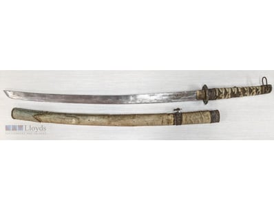 JAPANESE KATANA SWORD WITH SIGNED TSUBA AND ORIGIN...